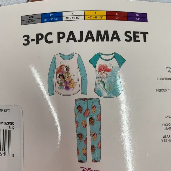 Disney Princess  3-piece Pajama Set 2T Graphic Print Shirts and Pants Blue 2T - Picture 3 of 5
